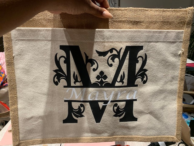 Personalisierte Jute Tasche mit Vordertasche